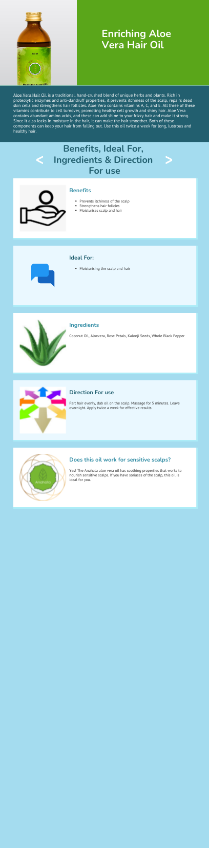 Buy Aloe Vera Hair Oil |Coconut, Kalonji Seeds- Anahata - by Anahata Organic [Infographic]
